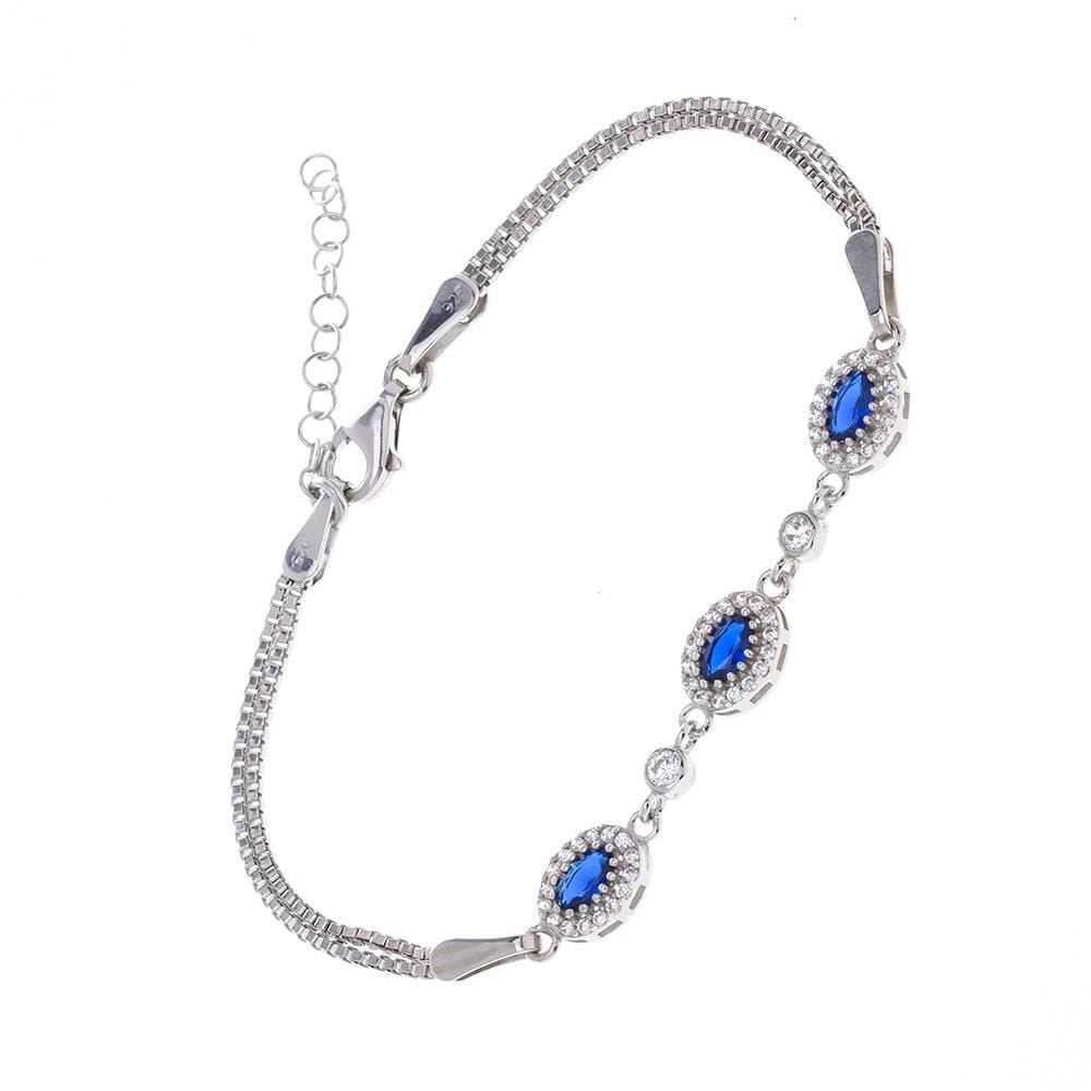 Oval Lacivert Zirkon Taşlı 925 Ayar Gümüş Kadın Bileklik