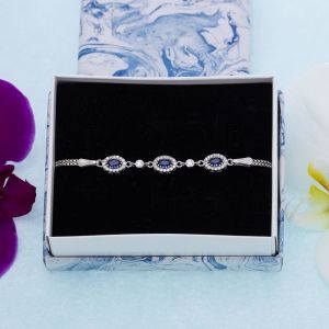 Oval Lacivert Zirkon Taşlı 925 Ayar Gümüş Kadın Bileklik