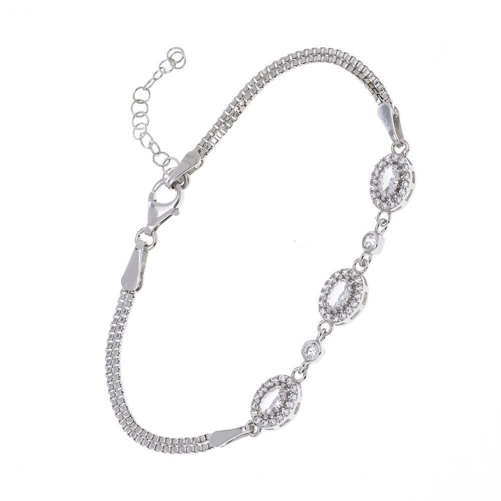 Oval Zirkon Taşlı 925 Ayar Gümüş Kadın Bileklik
