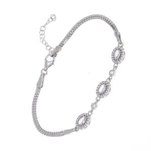 Oval Zirkon Taşlı 925 Ayar Gümüş Kadın Bileklik