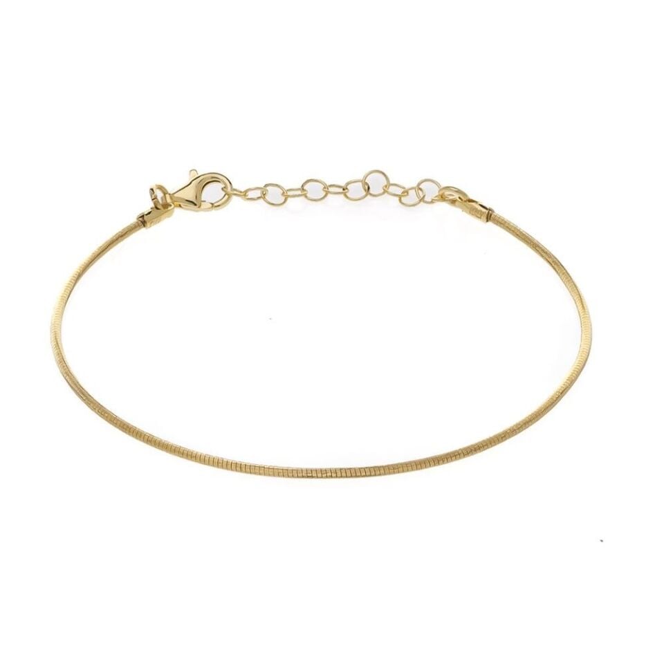 Tel Model Lazer Kumlu İşlemeli Gold Rengi 925 Ayar Gümüş Kadın Bileklik