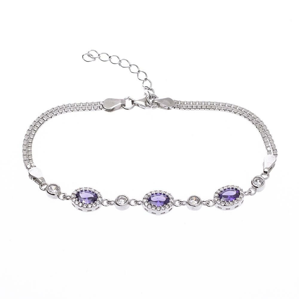 Mor 4-6 mm Oval Zirkon Taşlı Gümüş Kadın Bileklik