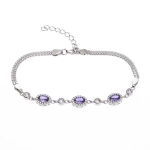 Mor 4-6 mm Oval Zirkon Taşlı Gümüş Kadın Bileklik