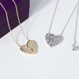 Kalp Model Gold Rengi Baget Zirkon Taşlı 925 Ayar Gümüş Kadın Kolye