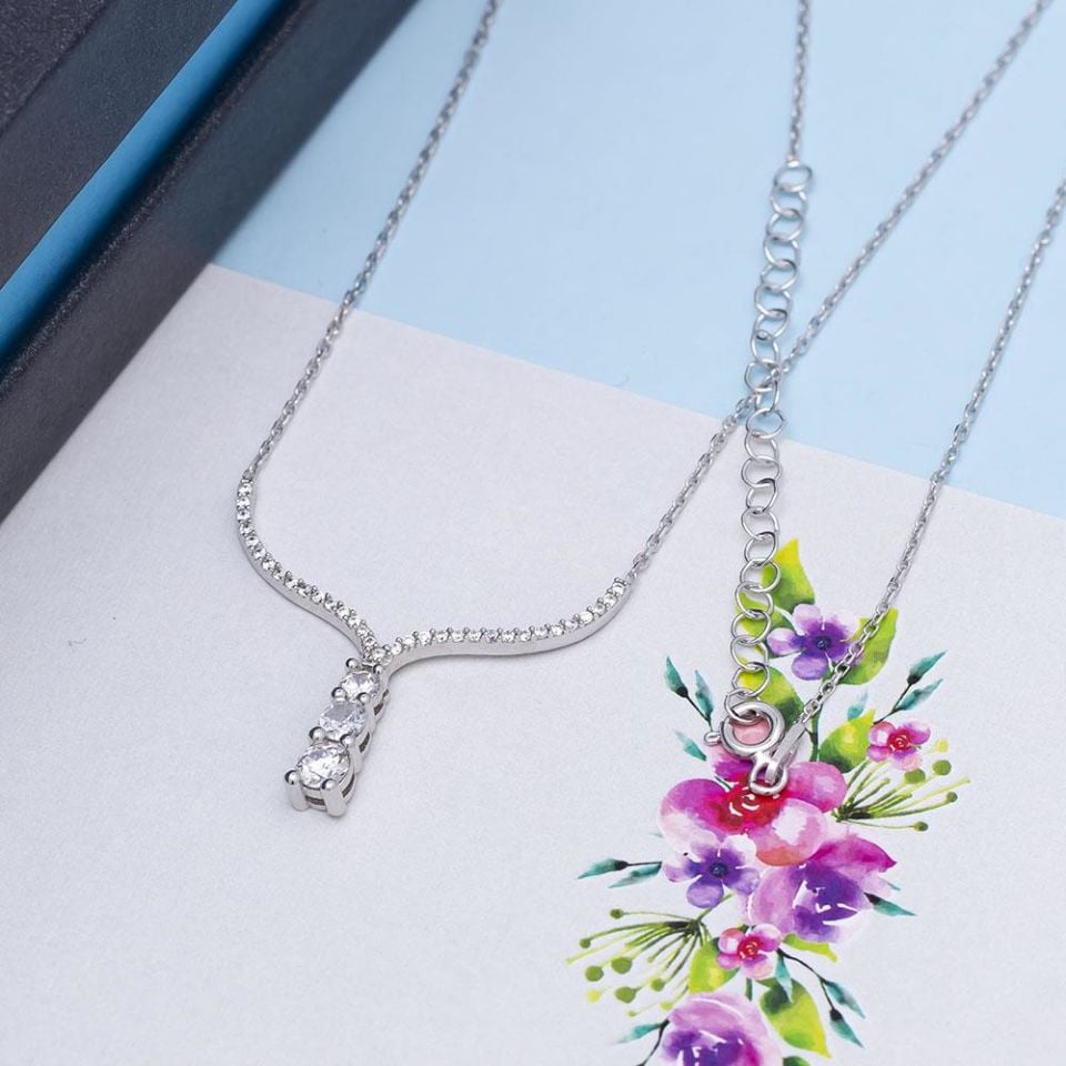 Tria Zirkon Taşlı 925 Ayar Gümüş Kadın Kolye