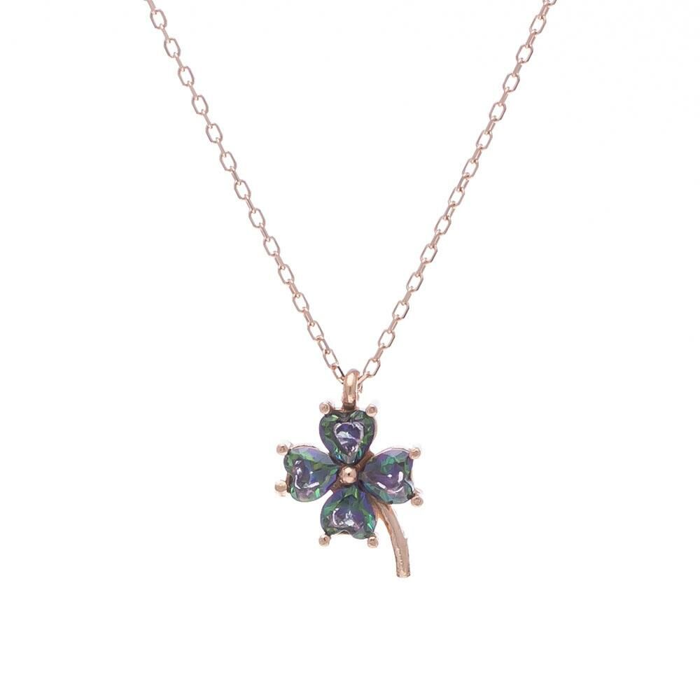 Topaz Taşlı Yonca Model-1 925 Ayar Gümüş Rose Rengi Kadın Kolye