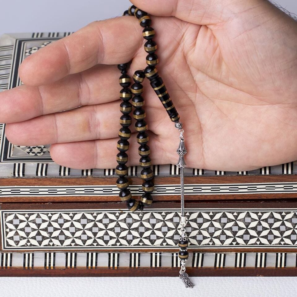 7,5 mm Küre Kesim 925 Ayar Gümüş Püsküllü Pirinç Sarma Kuka Tesbih