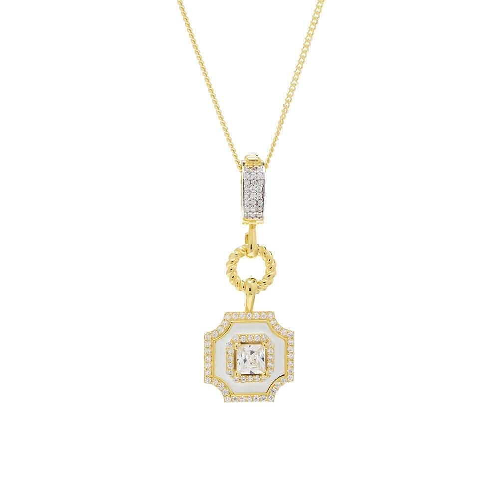 5mm Kare Zirkon Taşlı Beyaz Mineli Gold Rengi Gümüş Kadın Kolye