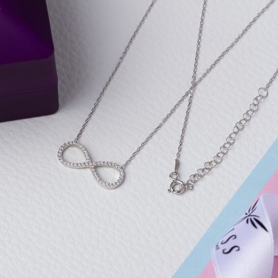 Sonsuzluk Küçük Model Zirkon Taşlı 925 Ayar Gümüş Kadın Kolye