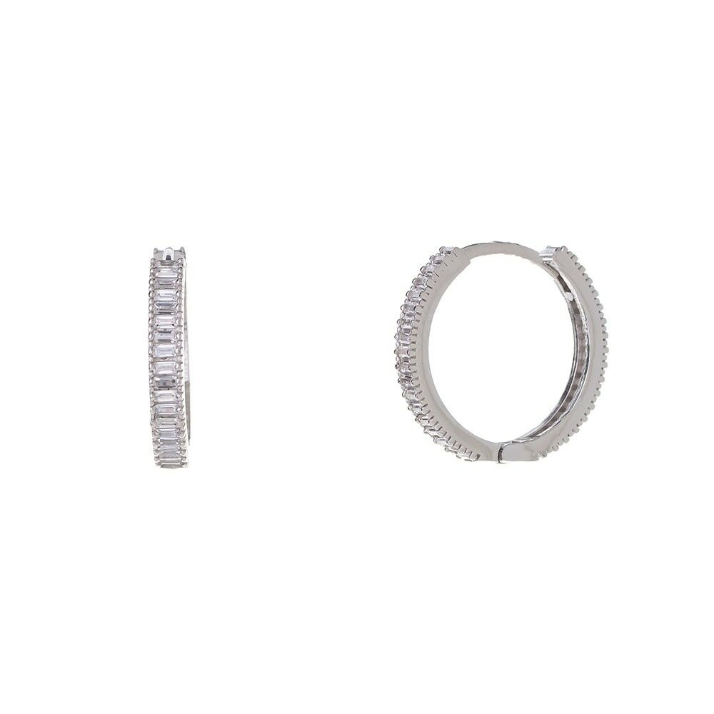3 mm Baget Taşlı 925 Ayar Gümüş 20 mm Kadın Halka Küpe