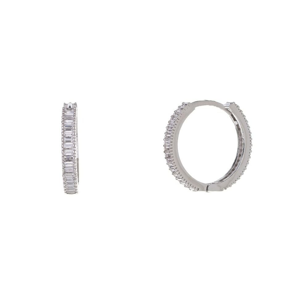 3 mm Baget Taşlı 925 Ayar Gümüş 20 mm Kadın Halka Küpe