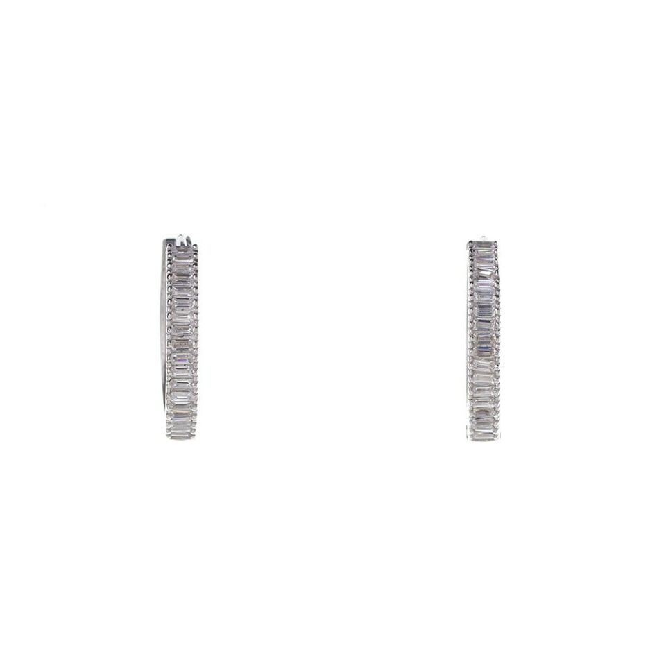 3 mm Baget Taşlı 925 Ayar Gümüş 20 mm Kadın Halka Küpe