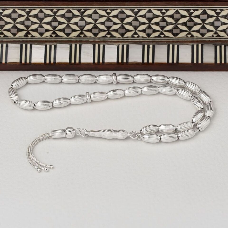 5*9 MM Arpa Kesim  925 Ayar Gümüş Tesbih