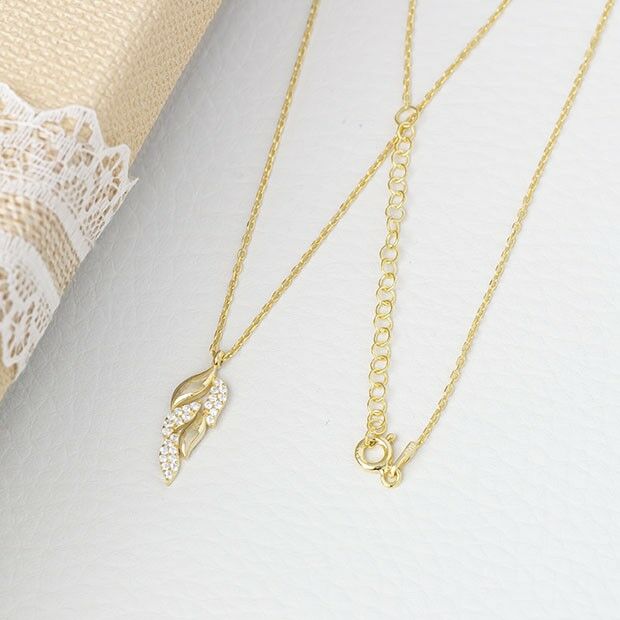 Yaprak Model Zirkon Taşlı 925 Ayar Gümüş Gold Rengi Kadın Kolye
