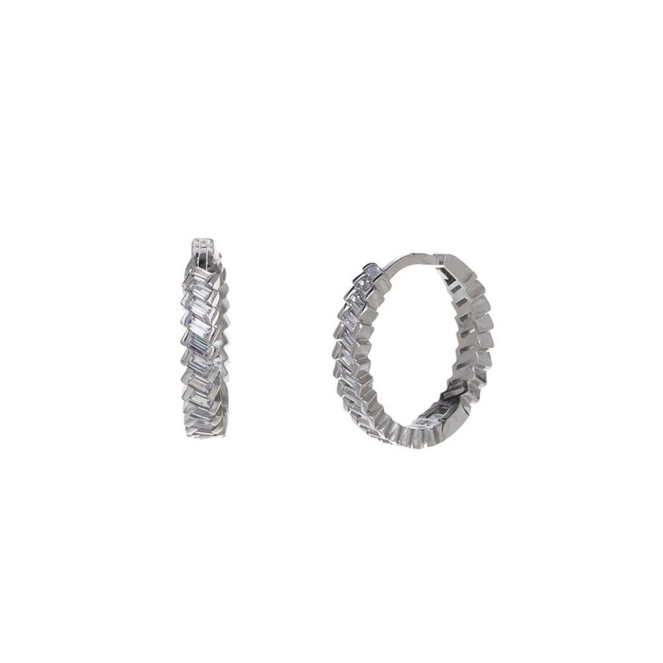 20 mm Çapraz Baget Zirkon Taşlı 925 Gümüş Kadın Halka Küpe