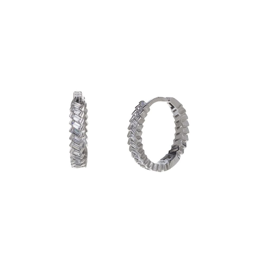 20 mm Çapraz Baget Zirkon Taşlı 925 Gümüş Kadın Halka Küpe