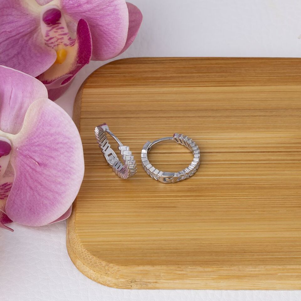 20 mm Çapraz Baget Zirkon Taşlı 925 Gümüş Kadın Halka Küpe