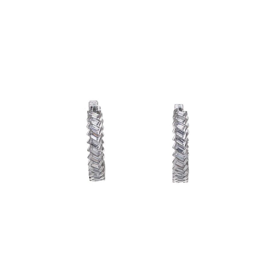 20 mm Çapraz Baget Zirkon Taşlı 925 Gümüş Kadın Halka Küpe